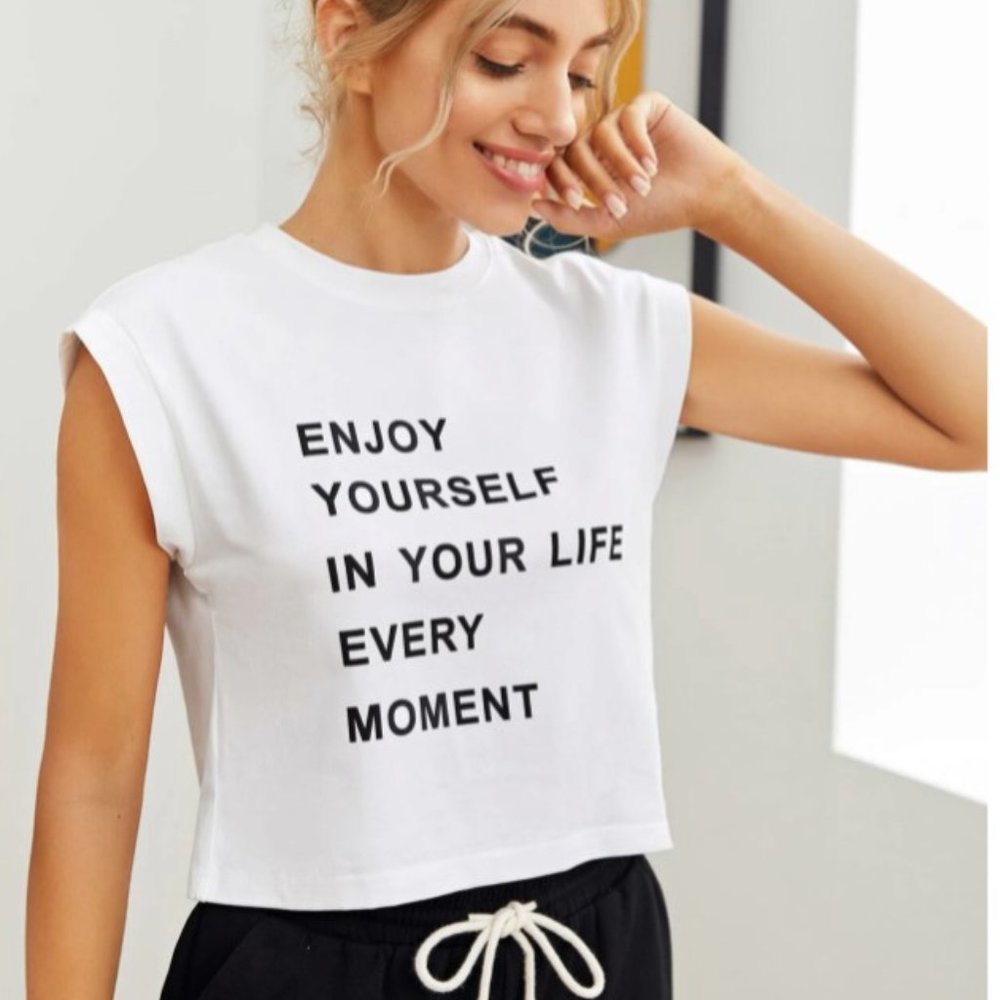 Women's Cap Sleeve Graphic T-Shirt | White & Black | Casual Tee - Picture 4 of 5